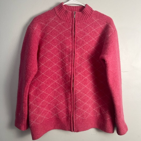 James Pringle Weavers lambswool blend pink zip up sweater jacket size large - Picture 1 of 6